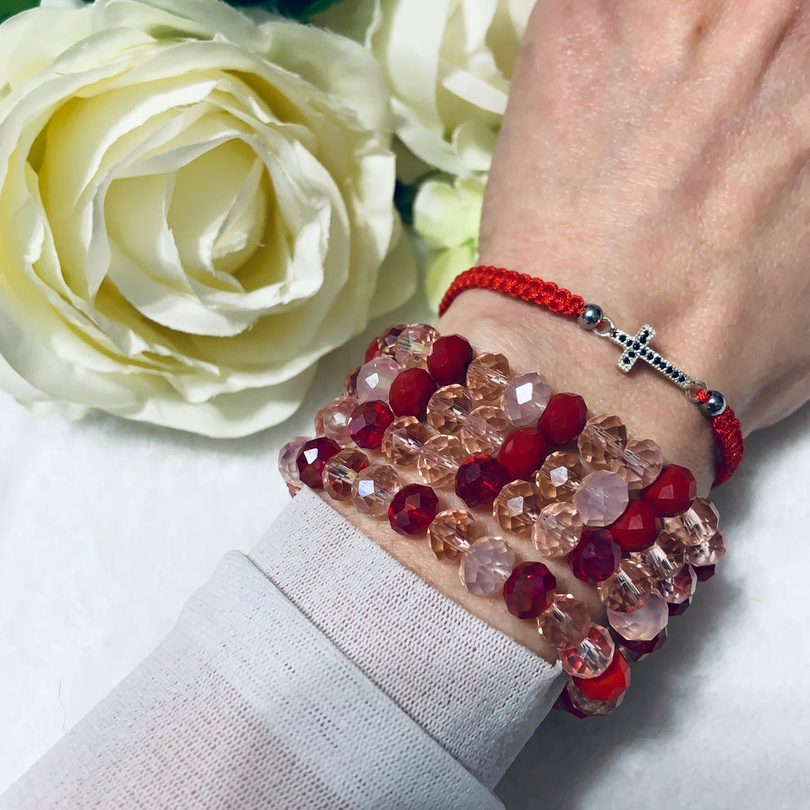 Red Kabbalah Bracelet with Sterling Silver, "Cross Symbol" Charm - Warrior Goddess