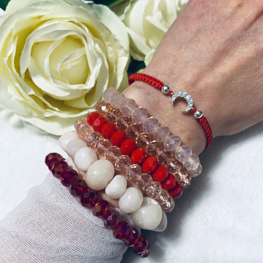 Red String Kabbalah Bracelet with Sterling Silver, "Grandmother Moon" - Warrior Goddess